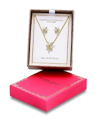 Christian Siriano New York Gold Plated Cubic Zirconia Floral Cluster Necklace and Earrings Set