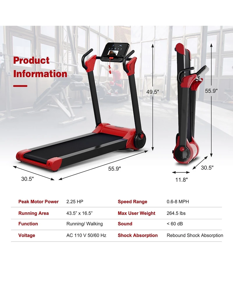 Skonyon 2.25 Hp Electric Motorized Folding Running Treadmill Machine with Led Display