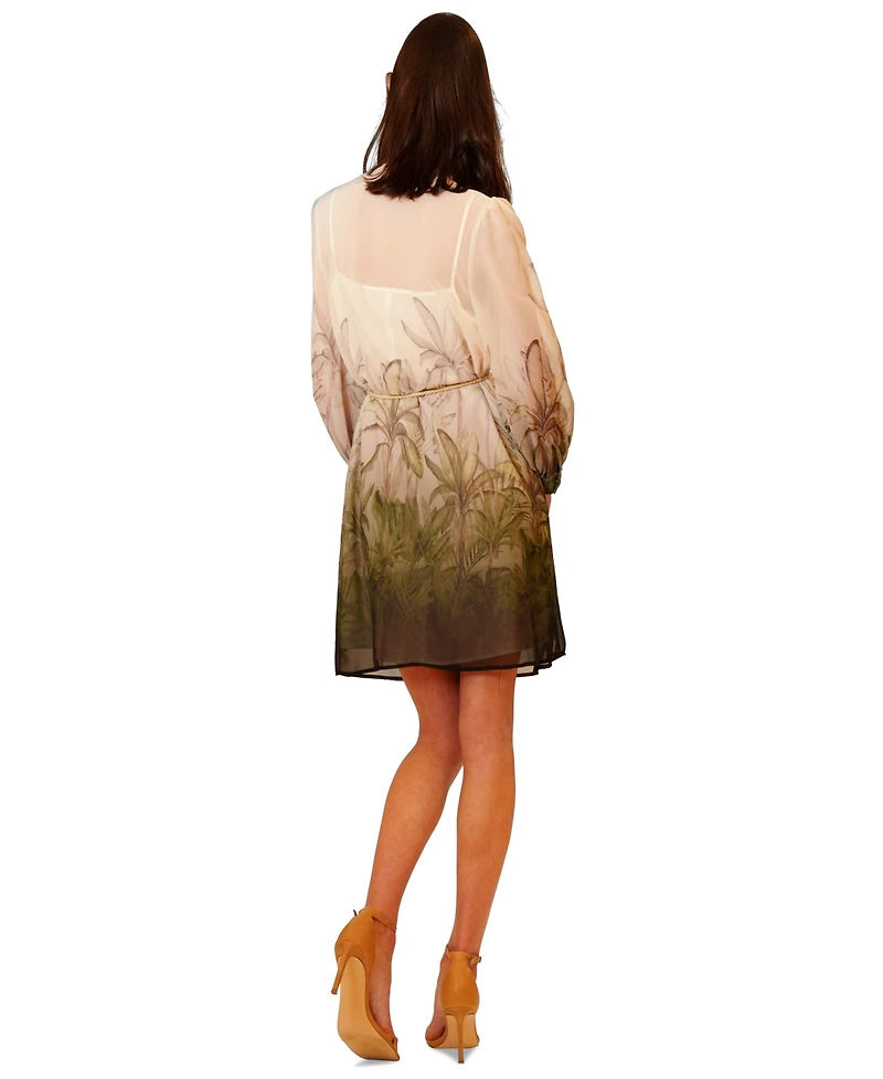 julia jordan Women's Pleated Tropical Cowl Neck Mini Dress