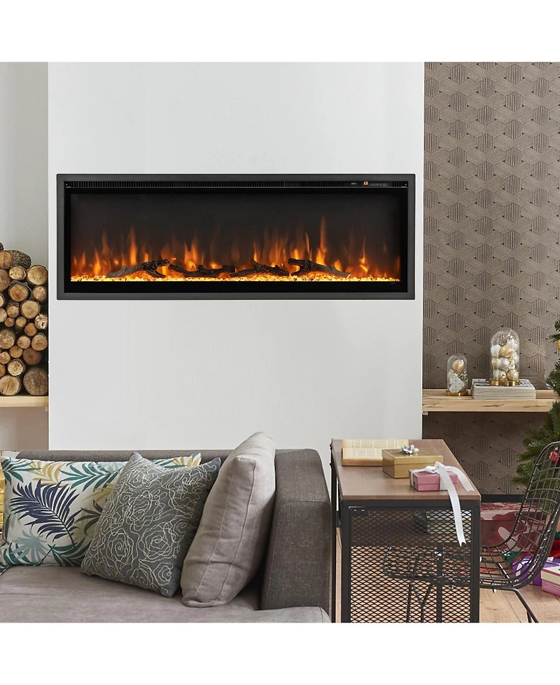 Sugift 50 Inches Electric Fireplace in-Wall Recessed with Remote Control and Adjustable Color and Brightness