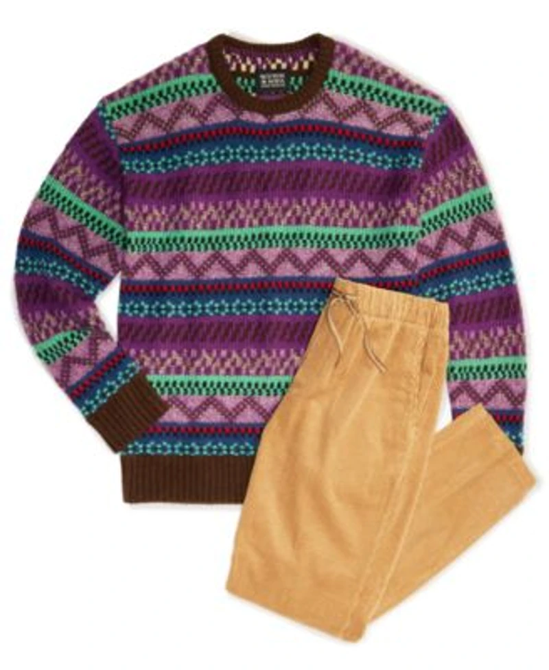 Scotch Soda Mens Drop Shoulder Long Sleeve Sweater Paired With Loose Tapered Corduroy Joggers