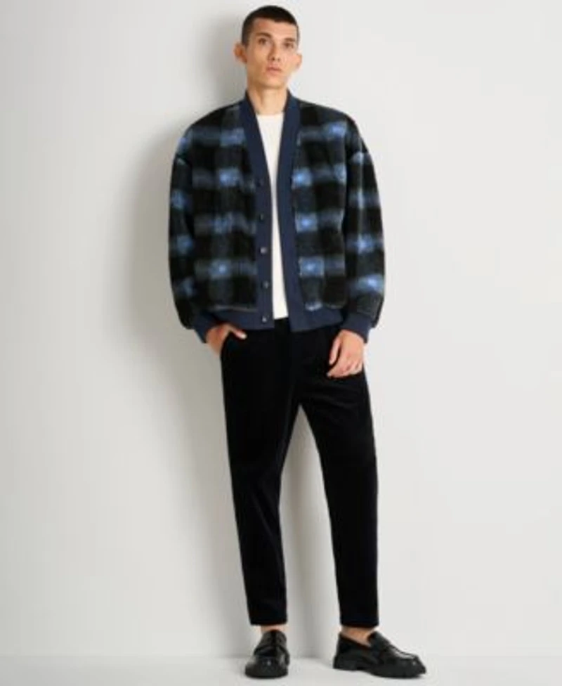 Scotch Soda Mens 3 Piece V Neck Cardigan Sweater With Loose Fit Applique T Shirt Paired With Loose Tapered Corduroy Joggers