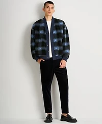 Scotch Soda Mens 3 Piece V Neck Cardigan Sweater With Loose Fit Applique T Shirt Paired With Loose Tapered Corduroy Joggers