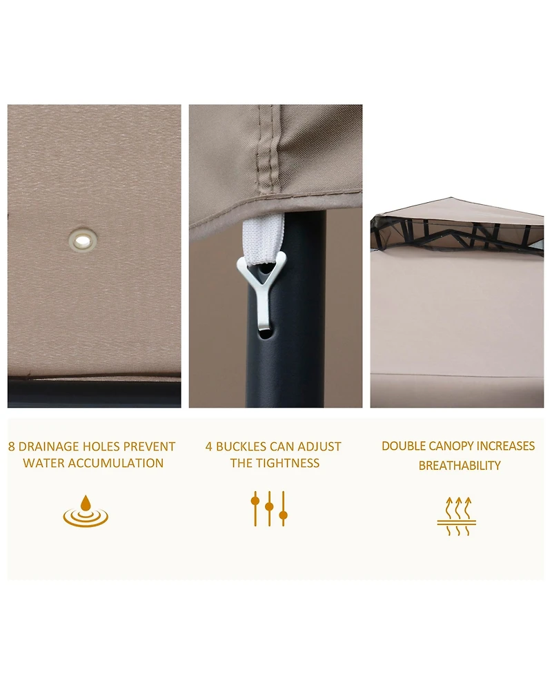 Outsunny 9.6' x Patio Gazebo, Outdoor Canopy Shelter, Taupe