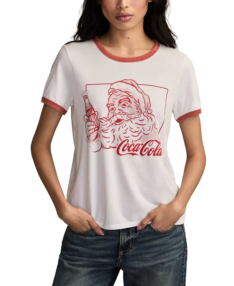 Lucky Brand Women's Coca Cola Halftone Santa Classic Crewneck Top
