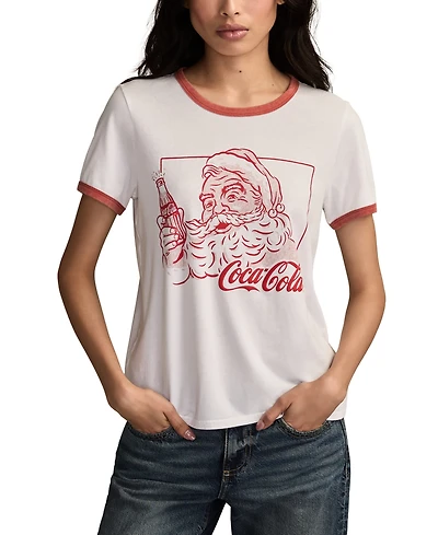 Lucky Brand Women's Coca Cola Halftone Santa Classic Crewneck Top