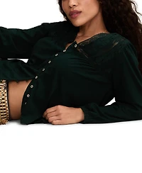 Lucky Brand Women's Lace Yoke Peasant V-Neck Top