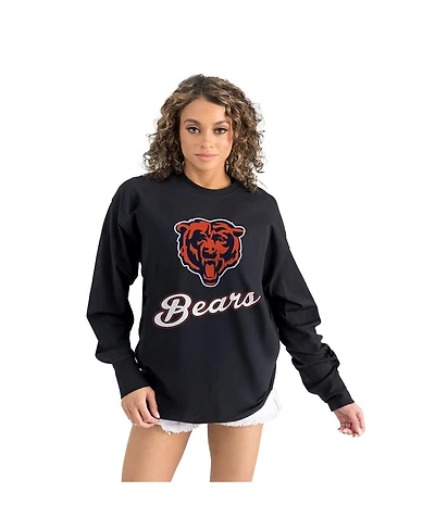 Gameday Couture Women's Black Chicago Bears Oversized Long Sleeve T-Shirt