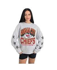 Gameday Couture Women's Ash Kansas City Chiefs Resilience Relaxed Rhinestone Pullover Sweatshirt