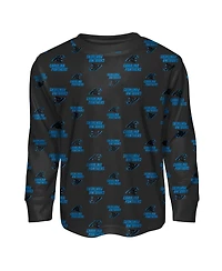 Outerstuff Preschool 2-Piece Black Carolina Panthers All-Over-Print Long Sleeve T-Shirt and Pants Sleep Set