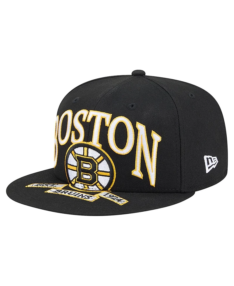 New Era Men's Black Boston Bruins Oversized Vintage Arch 59Fifty Fitted Hat