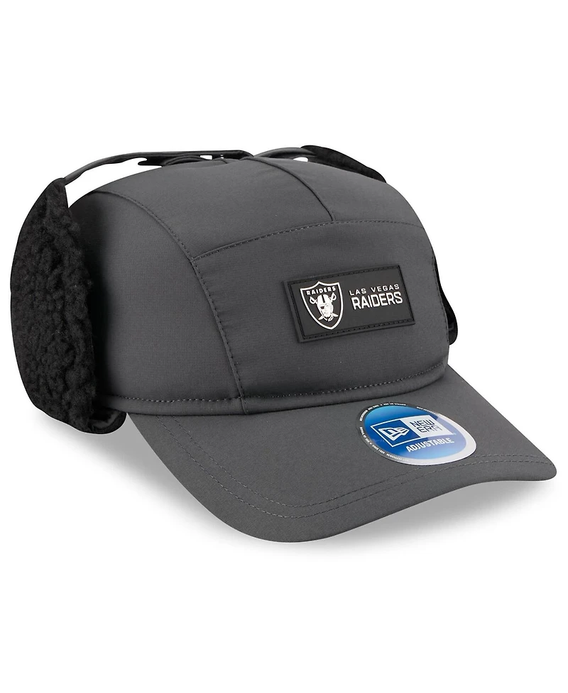 New Era Men's Charcoal Las Vegas Raiders 2025 Sideline Cold Weather Runner Dog Ear Adjustable Hat