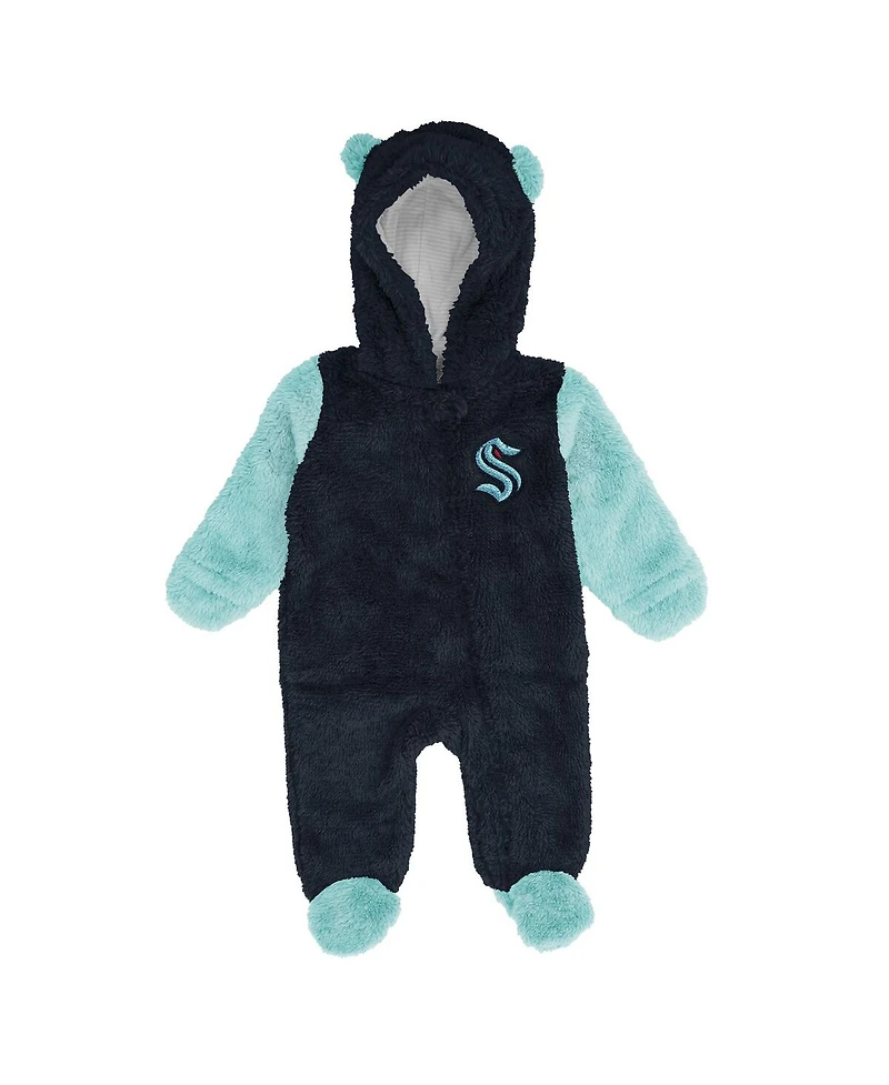 Outerstuff Newborn Navy Seattle Kraken Stay Napping Fleece Bunting Full-Zip Hooded Sleeper