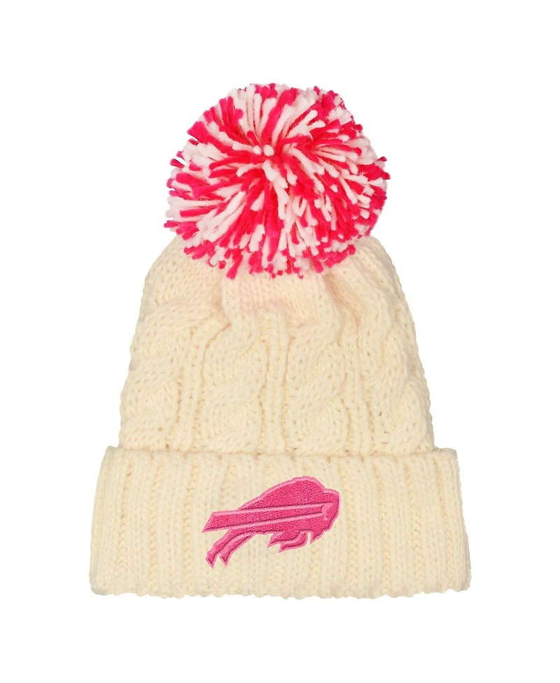 Outerstuff Girls White Buffalo Bills Cable Cuffed Knit with Pom Hat