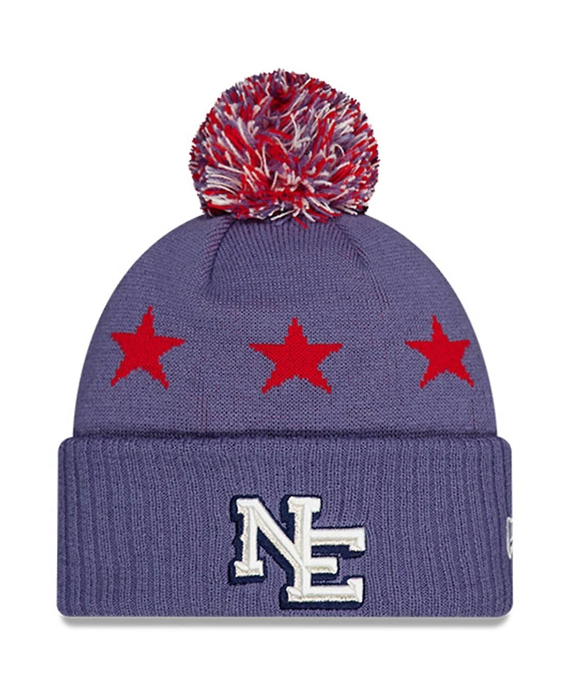 New Era Big Boys and Girls Meadow Blue New England Patriots 2025 Rivalries Collection Sideline Cuffed Knit with Pom Hat