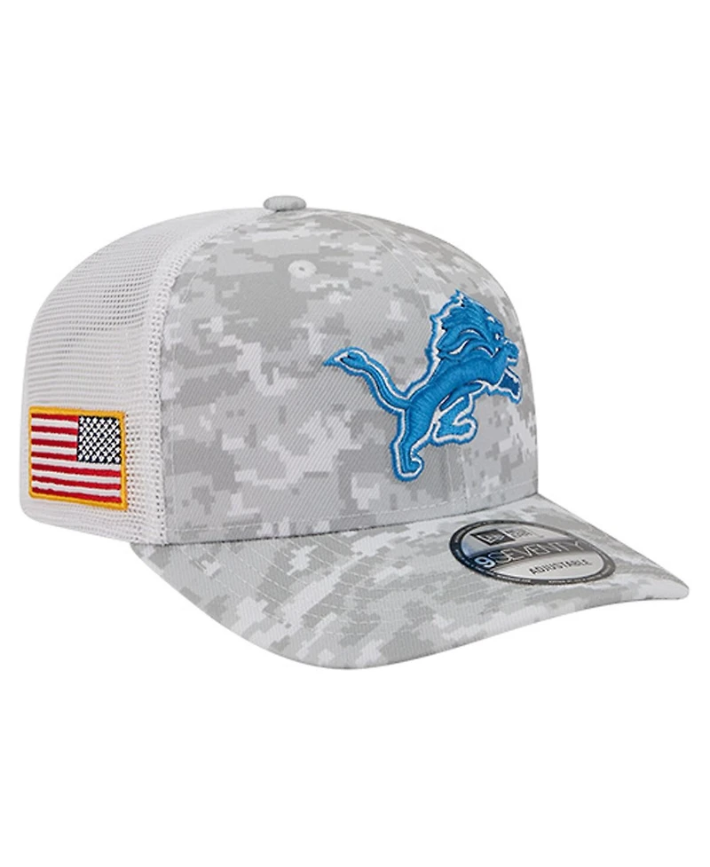 New Era Men's Gray Detroit Lions Salute to Service Fan Pack 9SEVENTY Trucker Adjustable Hat