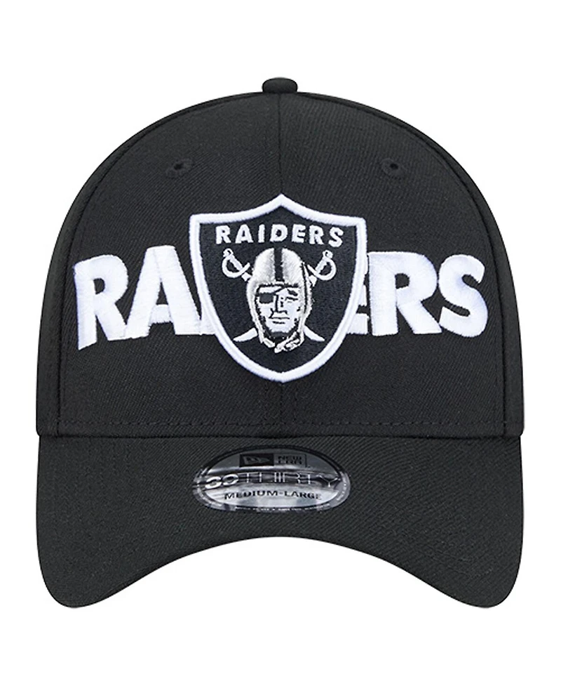 New Era Men's Black Las Vegas Raiders Overlap Logo 39THIRTY Stretch Fit Hat