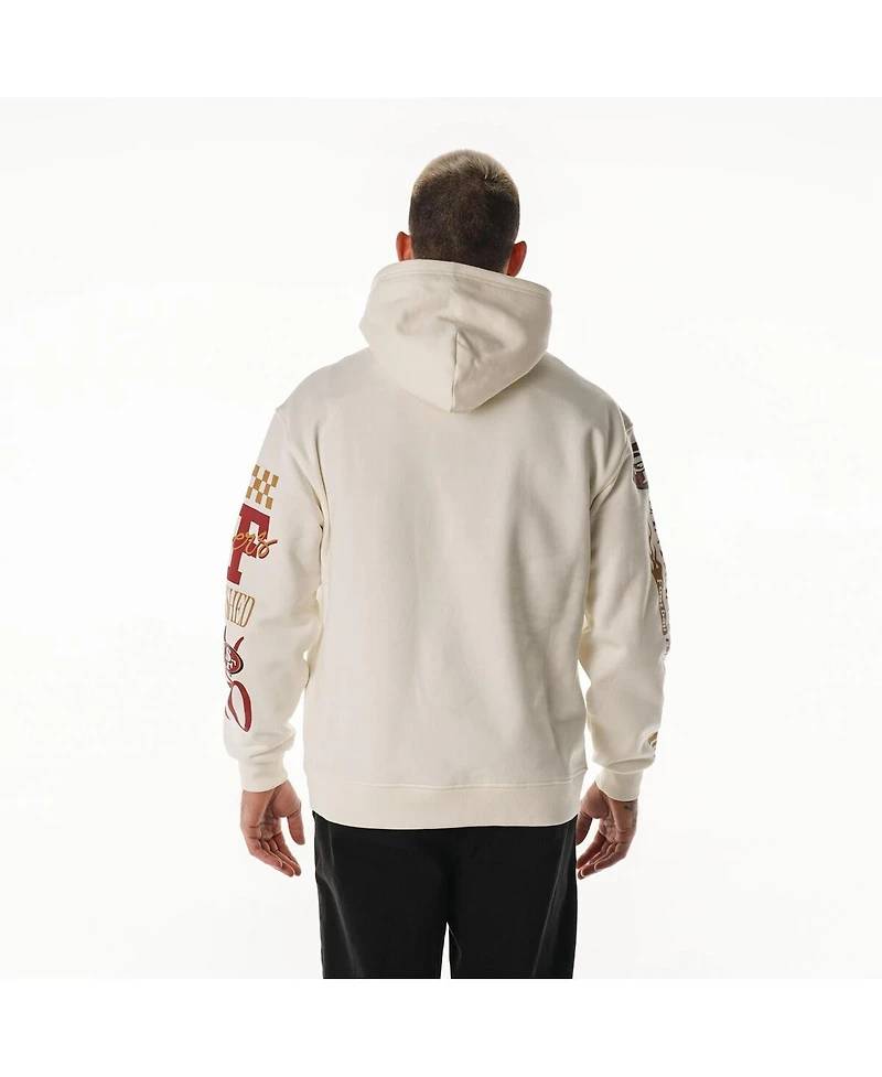 The Wild Collective Men's and Women's Cream San Francisco 49ers Stacked Graphic Sleeve Fleece Hoodie