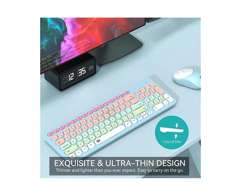 Wireless Keyboard And Mouse Combo - 2.4GHz Cordless, Cute Round Keys, Quiet Slim Set for Laptop, Computer, Tv