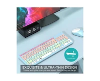 Wireless Keyboard And Mouse Combo - 2.4GHz Cordless, Cute Round Keys, Quiet Slim Set for Laptop, Computer, Tv