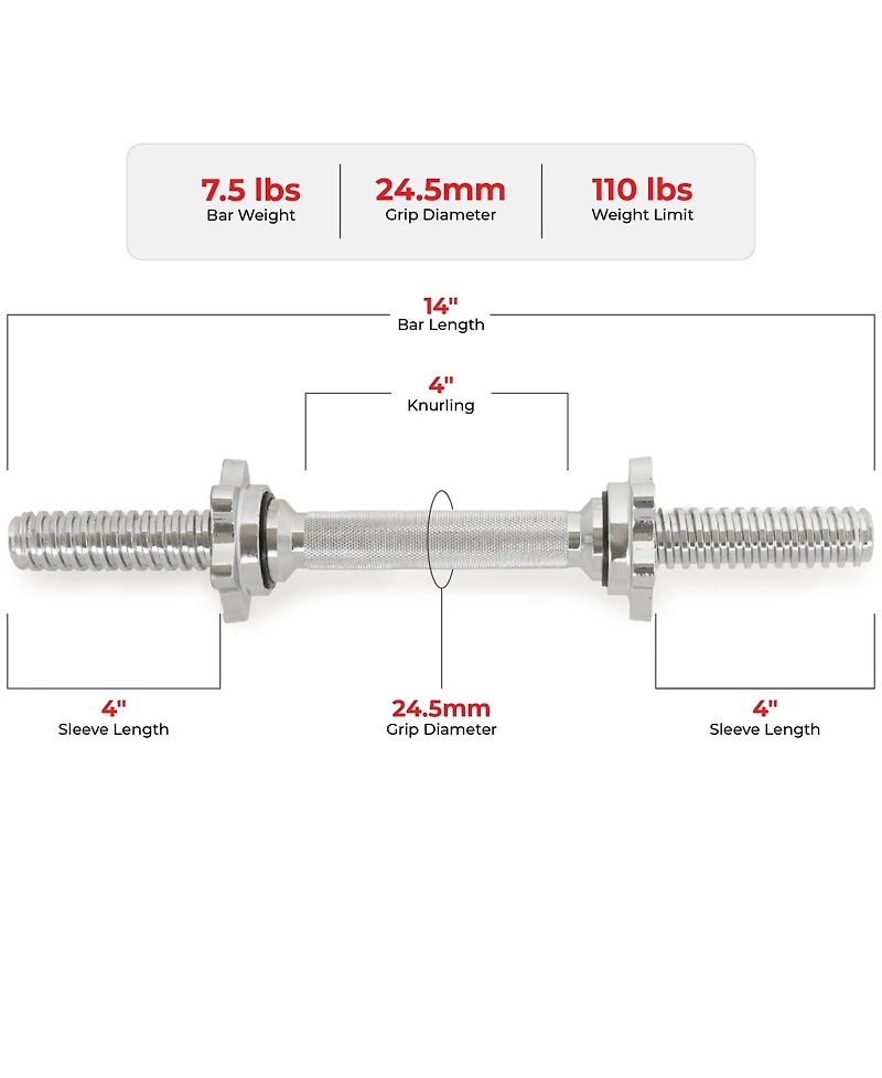 Sunny Health & Fitness Standard 14” Threaded Chrome Dumbbell Bar Set with Star-Lock Collars