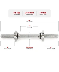 Sunny Health & Fitness Standard 14” Threaded Chrome Dumbbell Bar Set with Star-Lock Collars