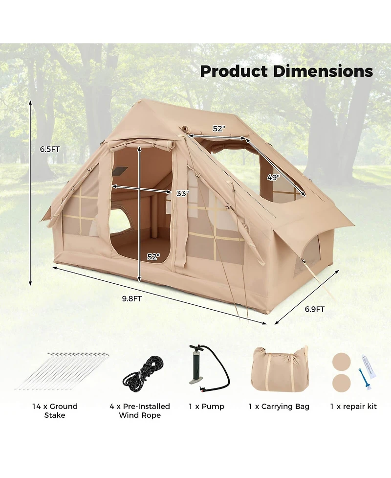 Costway 4-6 People Inflatable Tent with 4 Mesh Screen Windows 2 Doors Skylight Carrying Bag