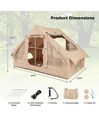Costway 4-6 People Inflatable Tent with 4 Mesh Screen Windows 2 Doors Skylight Carrying Bag