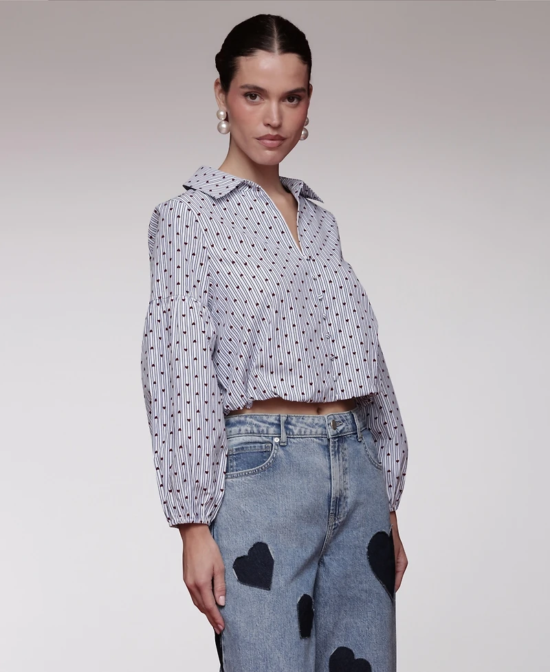Avec Les Filles Women's Printed Long-Sleeve Cropped Shirt