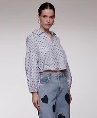 Avec Les Filles Women's Printed Long-Sleeve Cropped Shirt