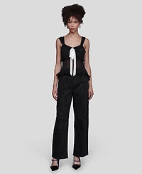 Avec Les Filles Women's Bow Detail Ruffle Top