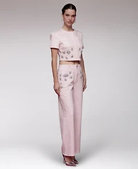 Avec Les Filles Women's Rhinestone-Trim Hollywood-Waist Wide-Leg Jeans