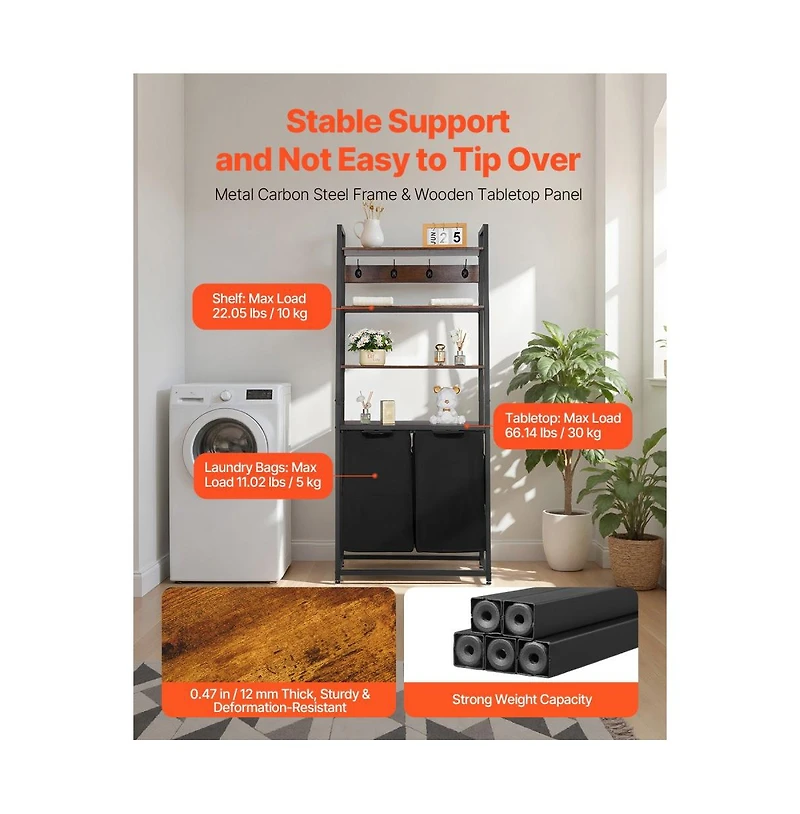 Slickblue Laundry Hamper with 4 Tiers, 2 Compartments, Shelves, and Hooks