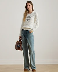 Lauren Ralph Petite Embroidered-Crest Crewneck Sweater