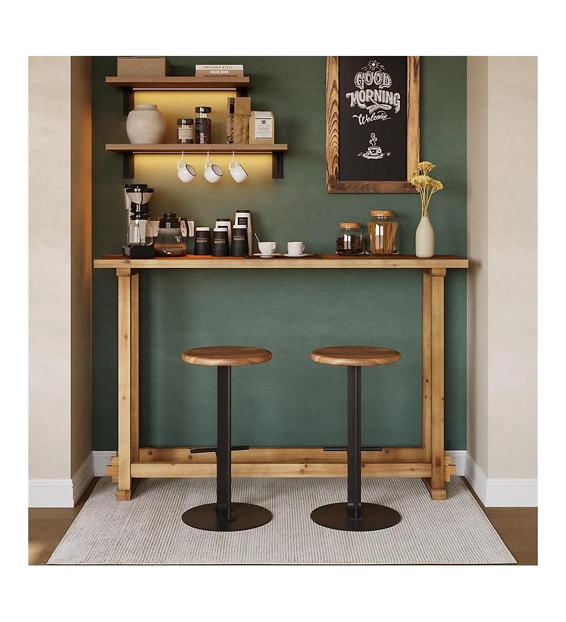 Tribesigns 63" Long Bar Table, Solid Wood Pub Table with Footrest