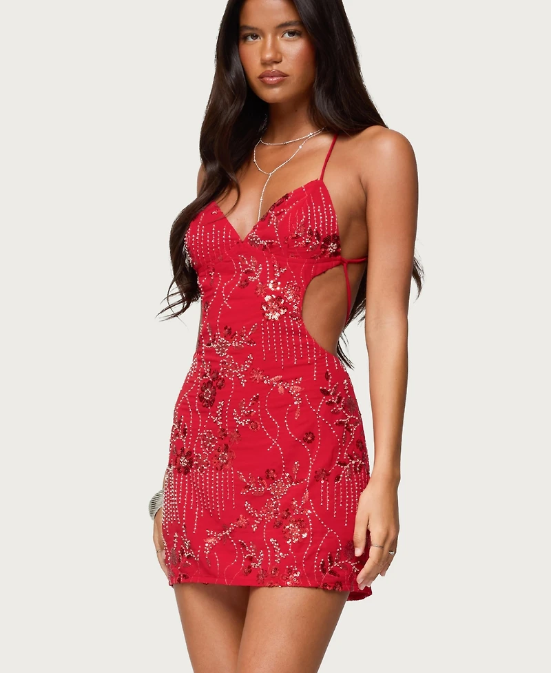 Edikted Women's Annalee Backless Beaded Chiffon Mini Dress