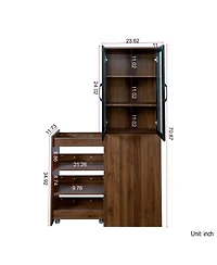 "Casainc 70.87" Display Cabinet with 4 Pull-Out Shelves & Glass Doors – Modern Multi-Tier Pantry Storage for Home