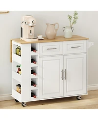 Casainc Multi-Functional Kitchen Island Cart with 2 Door Cabinet and Two Drawers,Spice Rack, Towel Holder, Foldable Top