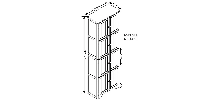 Casainc 72.4" Tall Storage Cabinet with 8 Doors and 4 Shelves