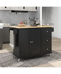 Casainc Rolling Kitchen Island with Solid Wood Top, Drop Leaf Bar, Locking Wheels, Storage Cabinet, Spice Rack, Towel Rack and Drawer, 52.7inch