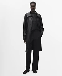 Mango Women's Long Leather-Effect Belted Trench Coat