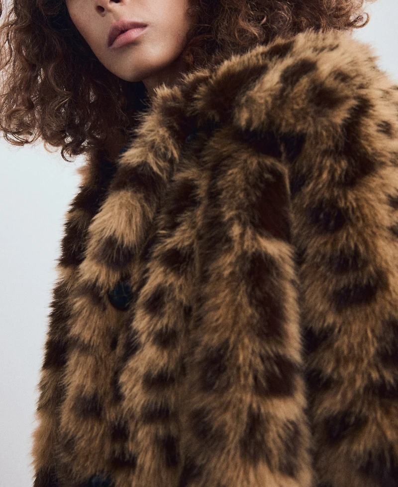 Mango Women's Fur-Effect Leopard-Print Coat