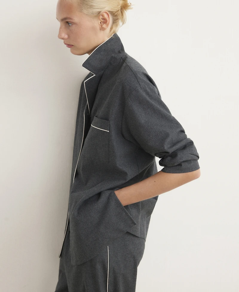 Mango Women's Contrast Piping Cotton Flannel Pants