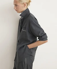 Mango Women's Contrast Piping Cotton Flannel Pants