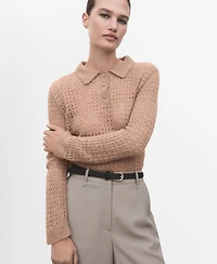 Mango Women's Openwork Knitted Polo-Neck Sweater