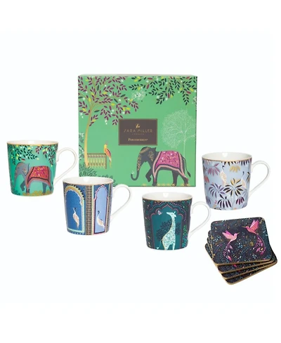 Portmeirion Sara Miller India Mug and Coaster 8-Pc. Set, Service for 4