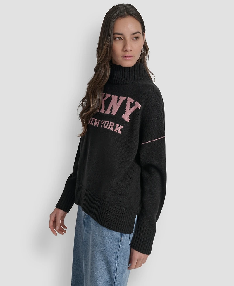Dkny Jeans Women's Intarsia Logo Turtleneck Sweater
