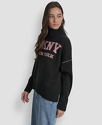 Dkny Jeans Women's Intarsia Logo Turtleneck Sweater