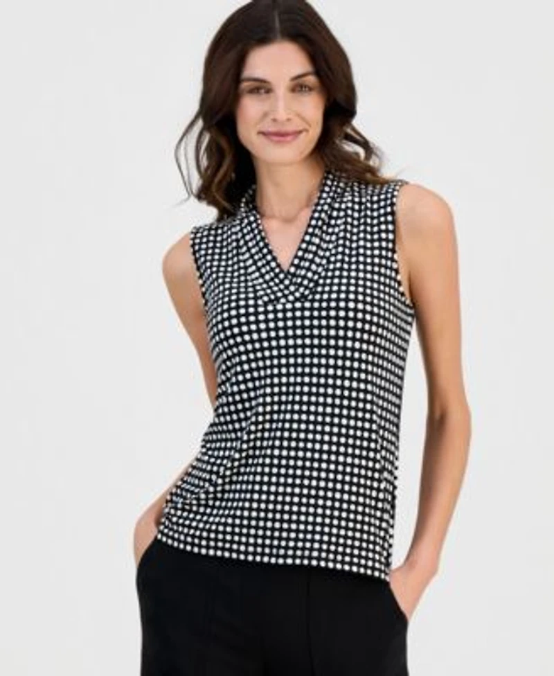 Anne Klein Womens Sleeveless Pleated V Neck Shell Top P Xxs Xxl