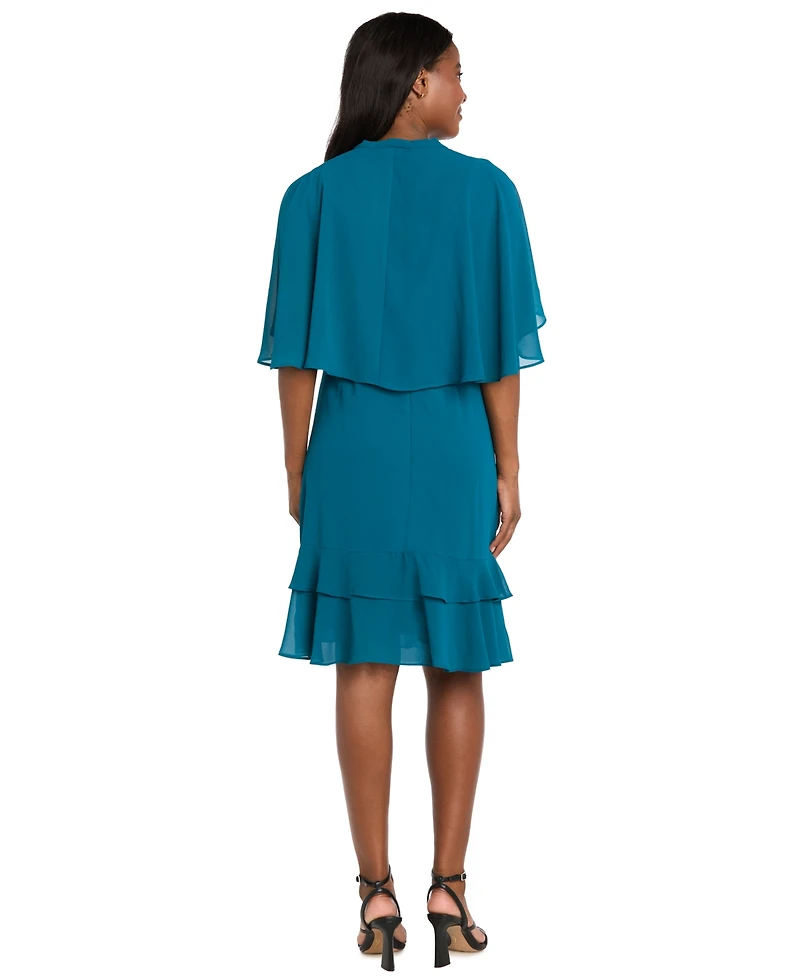 R & M Richards Women's 2-Piece Ruffle Detail Dress with Capelet